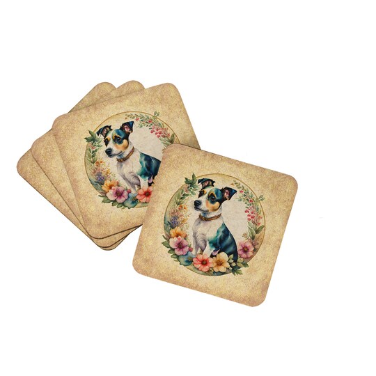 Caroline's Treasures Jack Russell Terrier and Flowers Foam Coasters